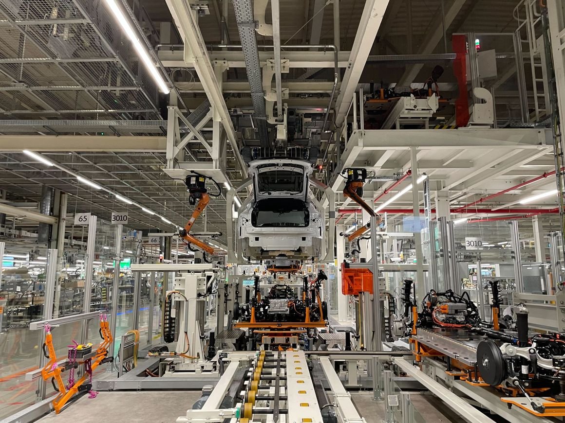The assembly of an electric vehicle in VW’s Zwickau factory