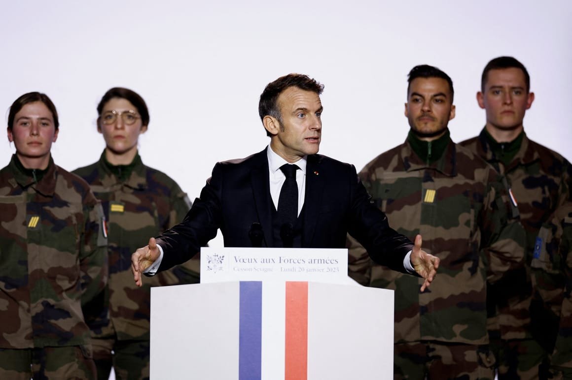 French President Macron delivers New Year speech to Armed Forces in western France