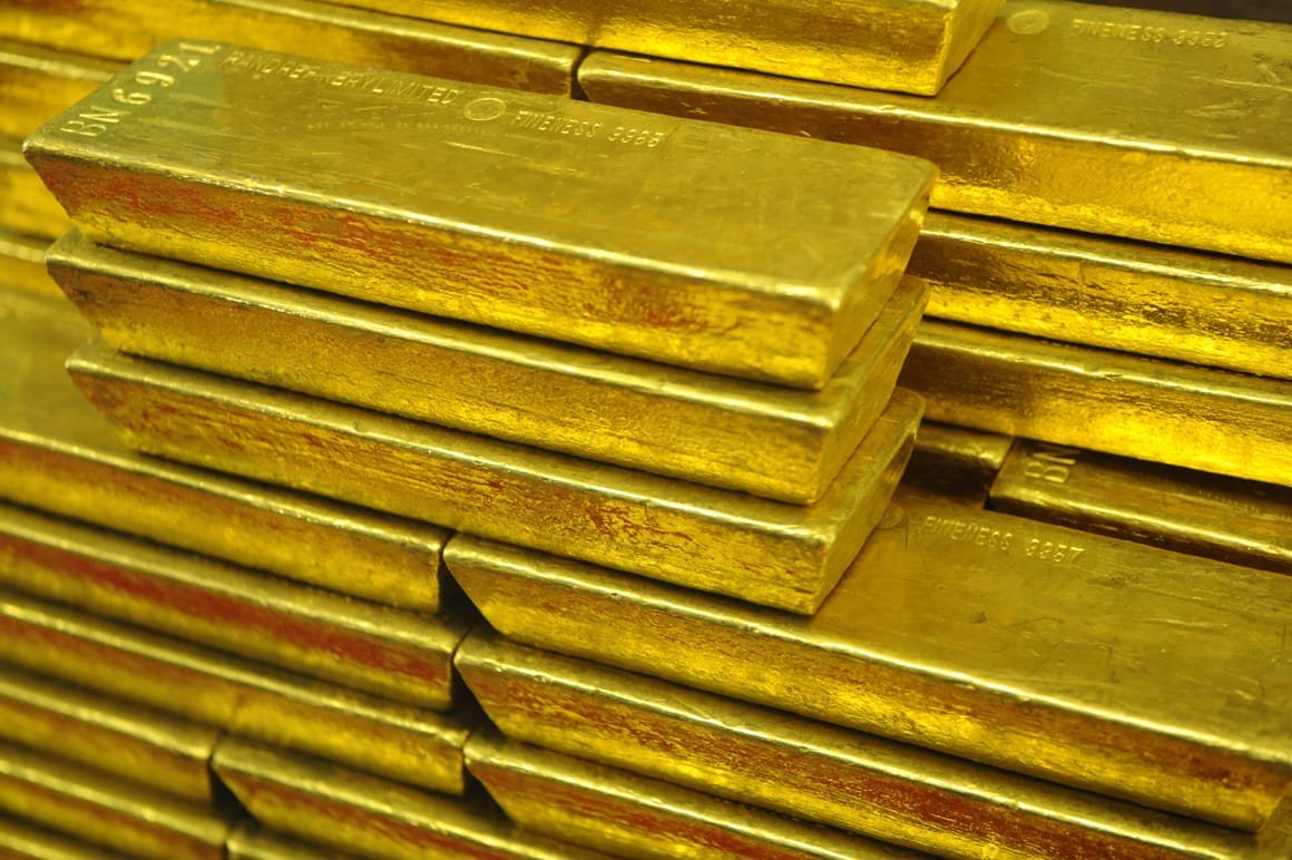 Gold bars are seen at the Czech Central