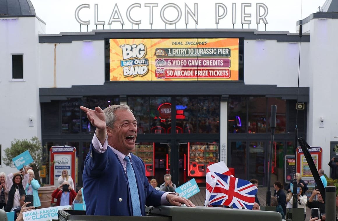 Nigel Farage Addresses Voters At Clacton Pier On Final Day Of Election Campaign