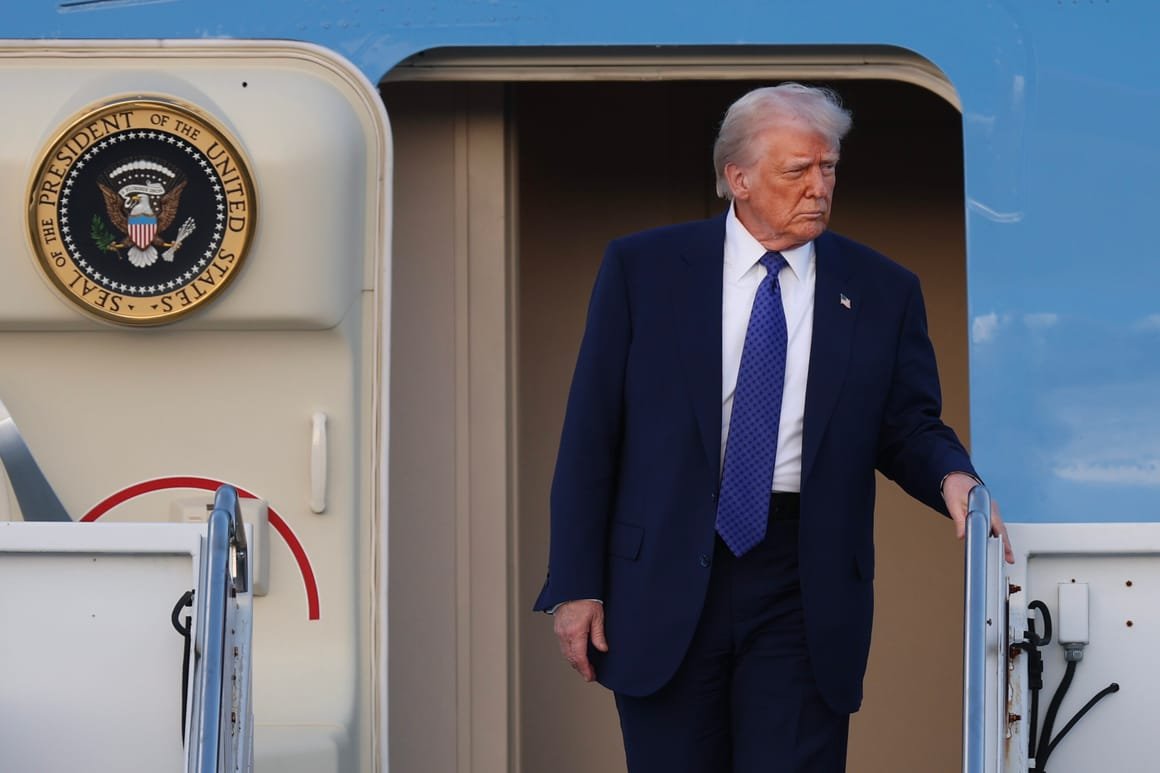 President Trump Arrives On Air Force One In West Palm Beach, Florida