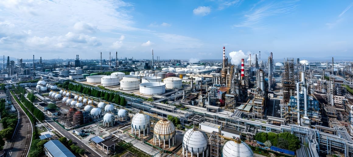 Panorama of refinery chemical plant in industrial area